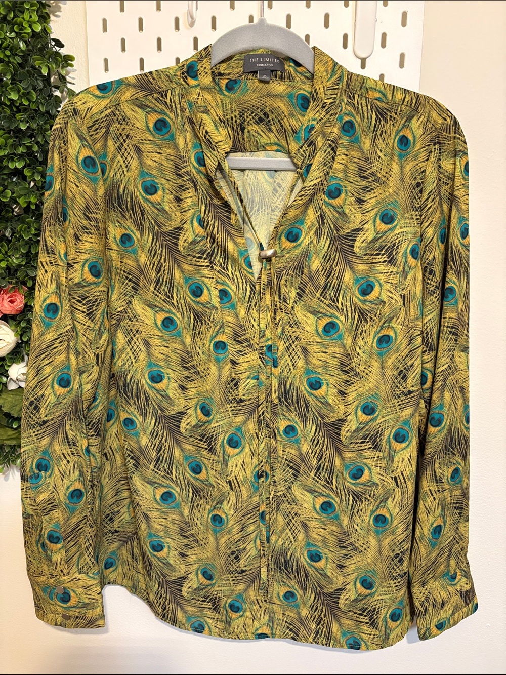 The Limited Women’s Peacock-Print Button Down Blouse - Yellow/Teal